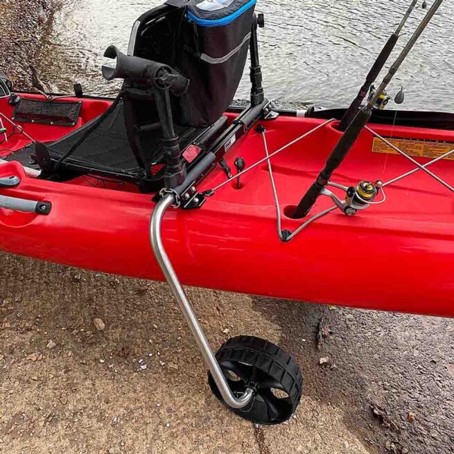 Boonedox landing Gear on a red kayak top image.