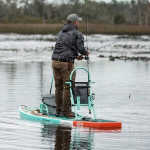 SUP fishing on a Bote paddle board with the tackle rac. | Riverbound Sports in Tempe, Arizona.