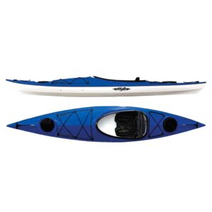 Eddyline Skylark 12' sit inside kayak split side and top in sapphire blue. Riverbound Sports authorized Eddyline dealer in Tempe, Arizona.