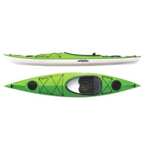 Eddyline Skylark 12' sit inside kayak split side and top in lime. Riverbound Sports authorized Eddyline dealer in Tempe, Arizona.