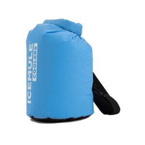 Ice Mule soft cooler side image blue with black strap.