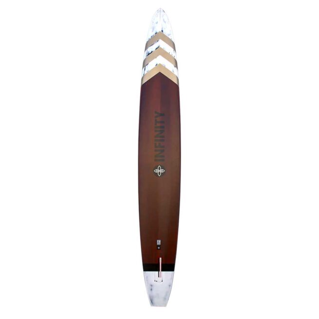 Blackfish 14' Race SUP bottom design in gold and crimson. Available at Riverbound Sports in Tempe, Arizona.