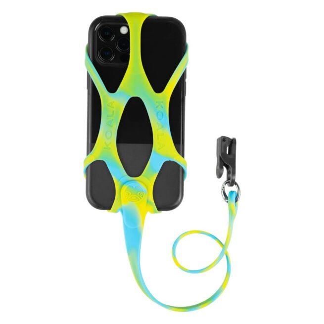 Koala 2.0 Super-Grip Smartphone Harness - tie-dye blue and yellow. Available at Riverbound Sports in Tempe, Arizona.