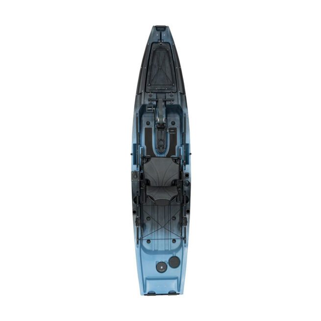 Overhead view of the Native Watercraft Slayer Propel Max 12.5 fishing kayak in wavestrike. Riverbound Sports Paddle Company