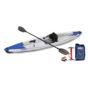 The Sea Eagle 393rl inflatable solo kayak pro package.