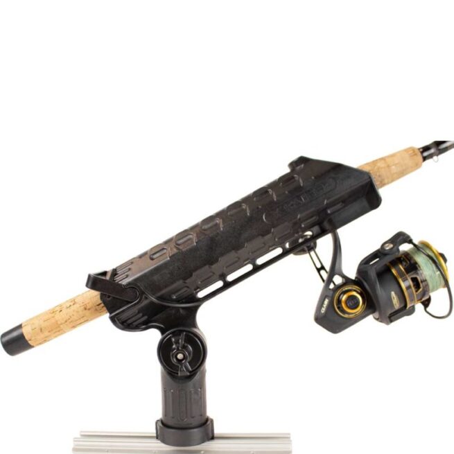 YakAttack AR Tube with yellow fishing rod.