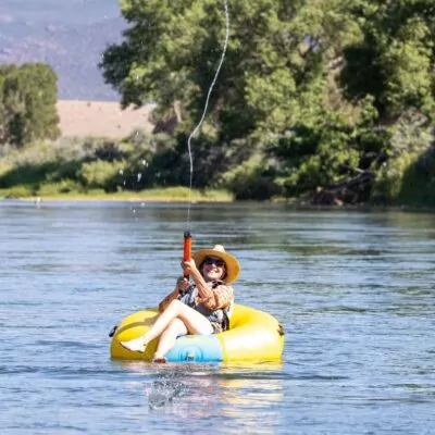 Floating the river on the Badfish Donut river tube. Available for rent or purchase at Riverbound Sports in Tempe, Arizona.