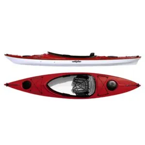 Eddyline Sandpiper 12' sit inside kayak split side and top in red pearl. Riverbound Sports authorized Eddyline dealer in Tempe, Arizona.